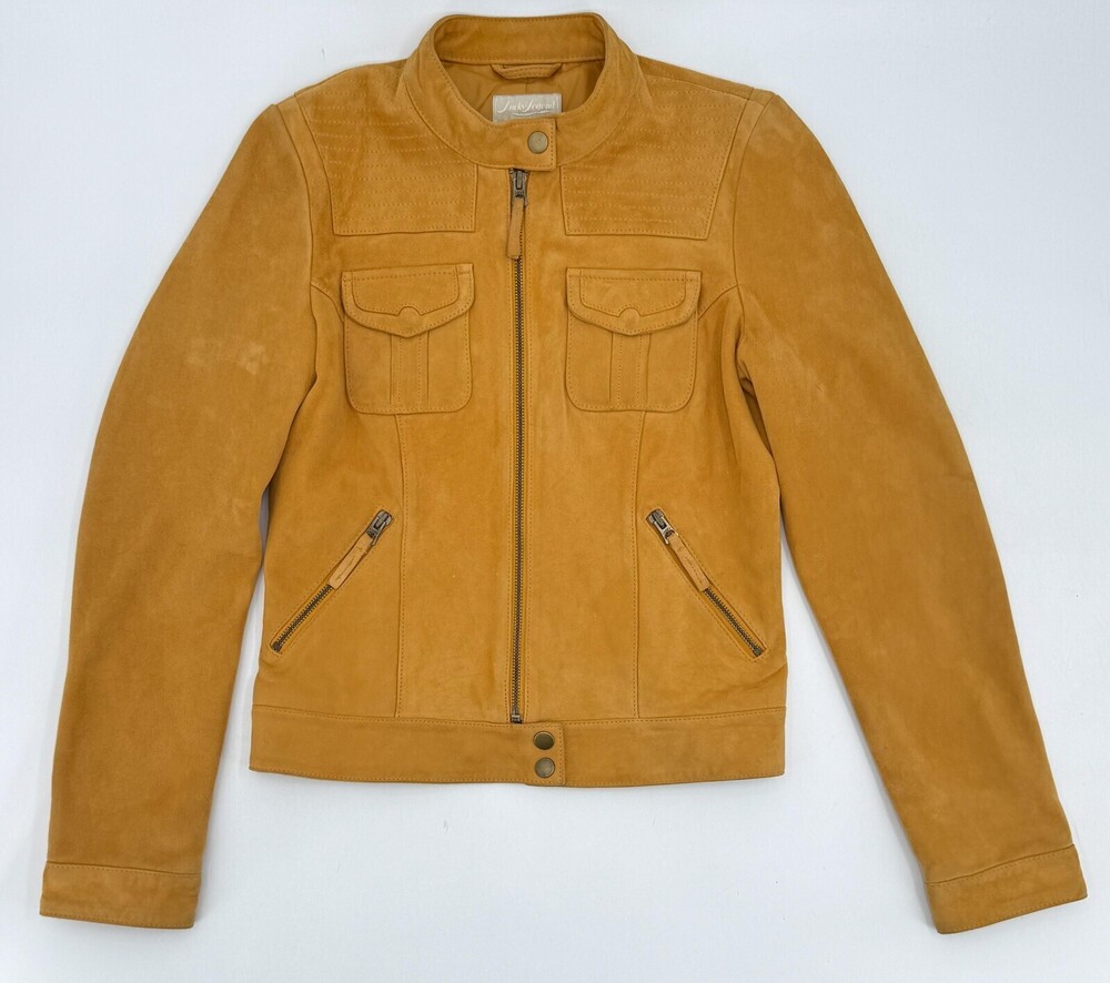 Lucky Brand Leather Suede Jacket Womens Small Pockets Moto Zip Pockets Biker